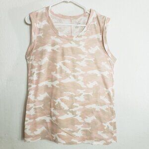 Banana Republic Malibu Tee Shirt Pink Beige Camo Print Roll Sleeve Size Medium